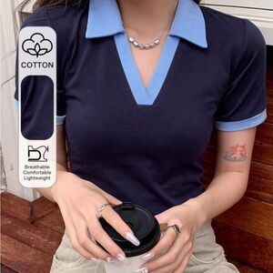 Blue Fitted Short Sleeve Polo T-Shirt